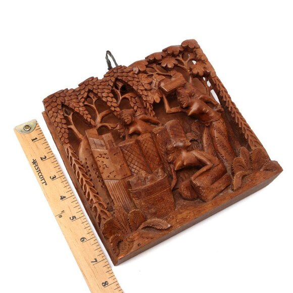 Vintage Balinese Wooden Hand Carved 3D Art Wall Hang Lightweight Wood Brown - Picture 5 of 15
